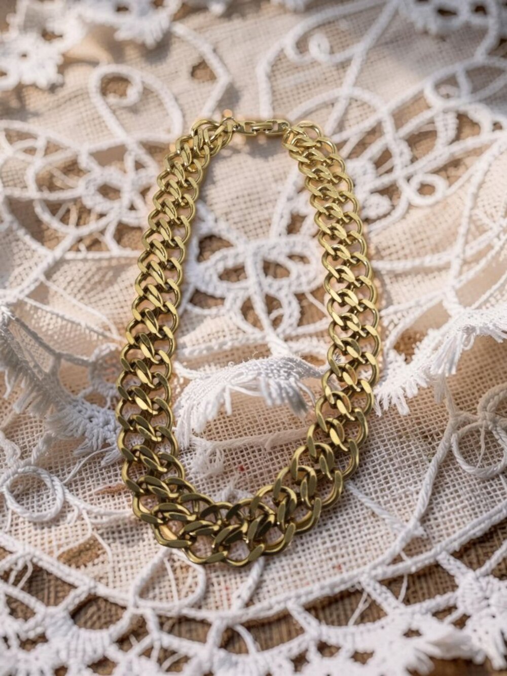 Vintage Napier Unisex Heavy Goldtone Double Chainlink Necklace, 18" long x .75" - Picture 15 of 16